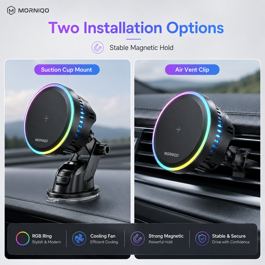 15W Magnetic Wireless Car Charger & Phone Mount